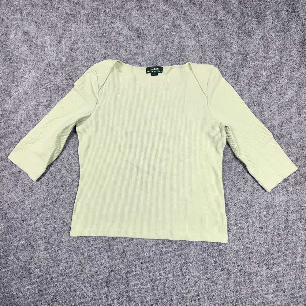 Lauren Ralph Lauren Ribbed Boat Neck 3/4 Sleeve Top Lime Green Large